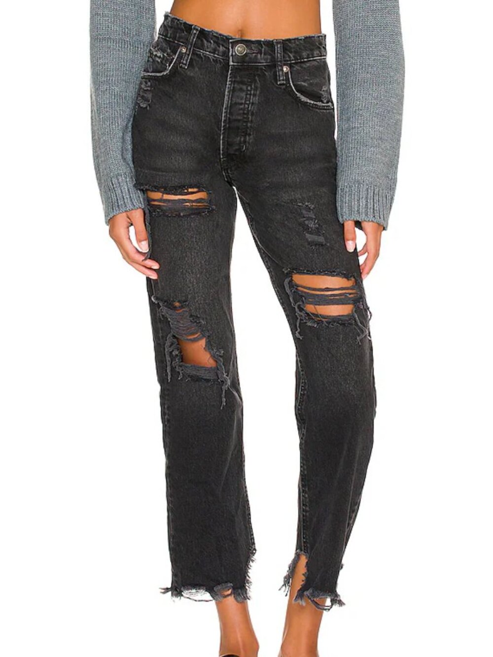 Revolve Free People Tapered Boggy Boyfriend Black Distressed Jeans